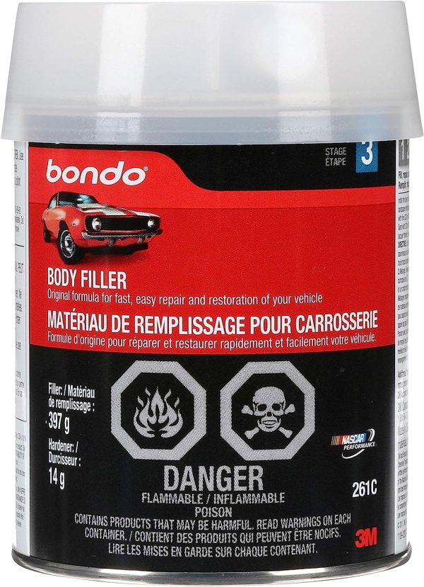 Bondo Body Filler Original Formula for Fast Easy Repair Restoration of your Vehicle 00261 Filler 14 oz and 05 oz Hardener 1 Can Salmon